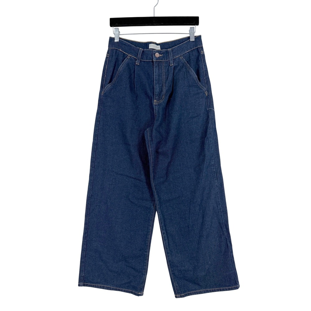 Oliver Logan Thompson Pleated Low Slung Jeans Womens 24 Indigo Wide Leg NWT
